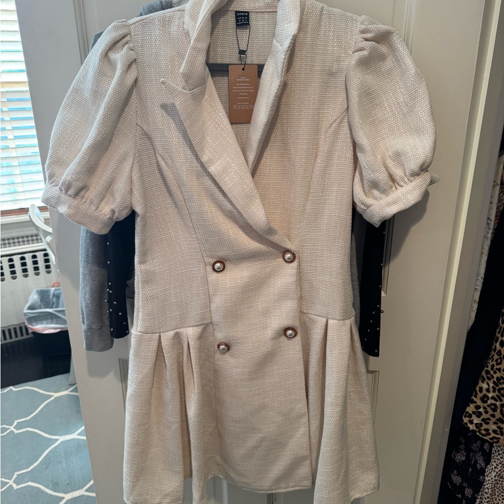 Elegant Cream Double-Breasted Dress